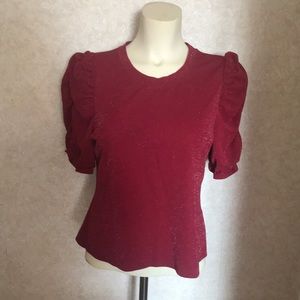 1 state Puff sleeve red metallic top